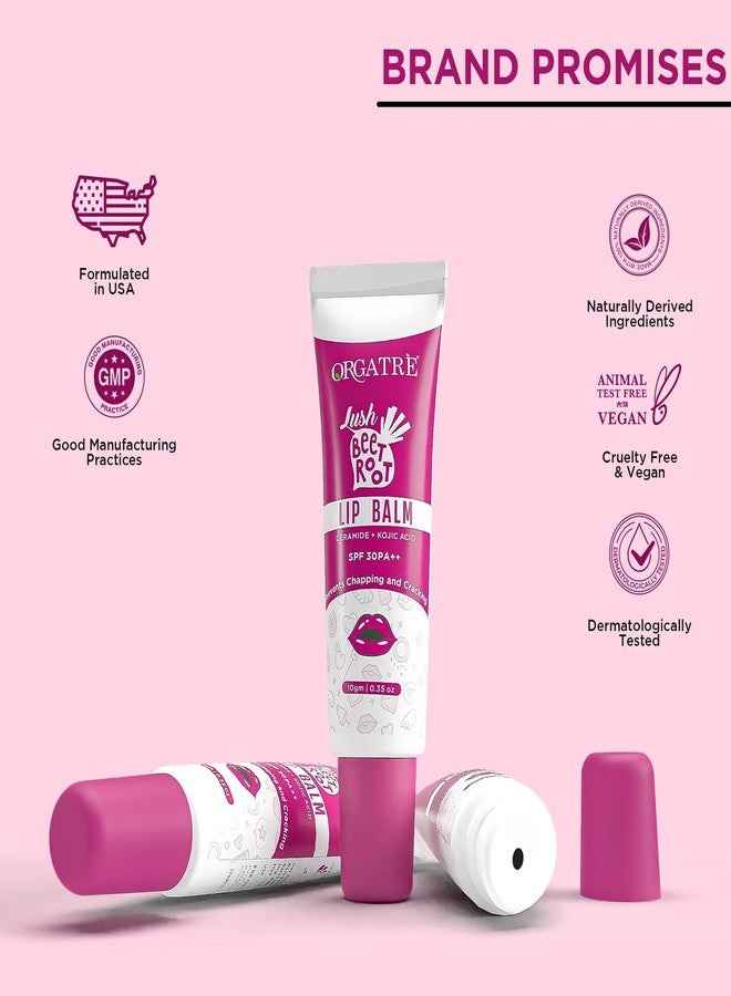 Orgatre Beetroot Lip Balm Tube with Ceramide, Kojic Acid & SPF 30 PA++ | Deep Moisturization & Pigmentation Care | Natural Beetroot Tint | Nourishes, Repairs & Protects Lips | 10ml - Pack of 2 - Image 5